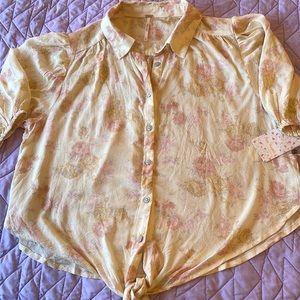 NWT Free People Sz S Celia printed ivory combo blouse